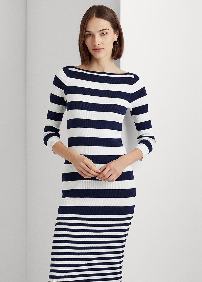 Vestidos Lauren Mujer Striped Cotton-Blend Chile Azul Marino KDYTM-4379